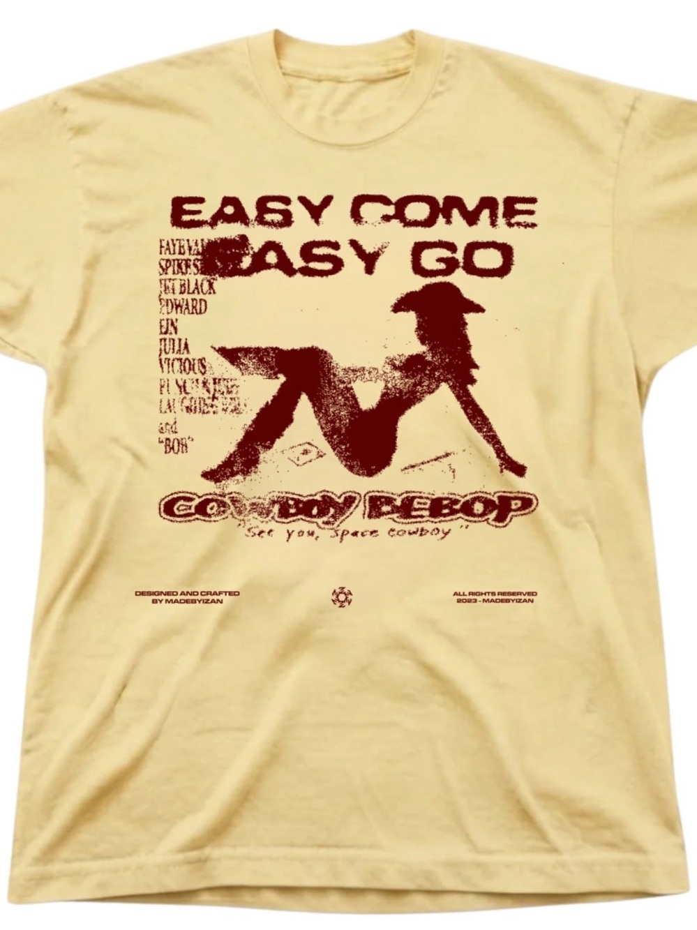 Yellow Short Sleeve Tee with Easy come easy go Cowboy Bebop Graphic